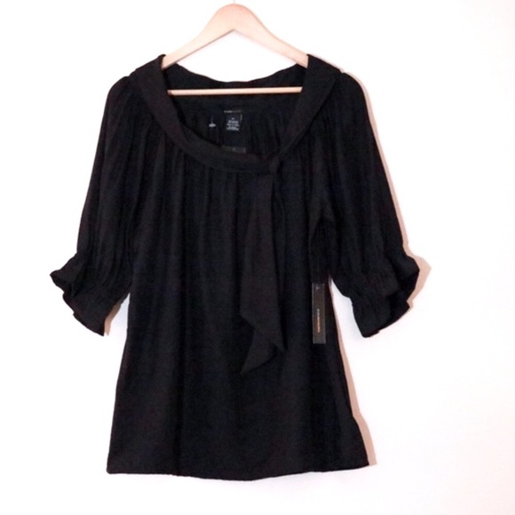 BCBGMaxAzria Black Ruffle Bow Neck Tie Blouse - Picture 1 of 3